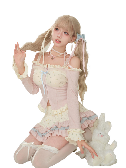 Little Girly Flower High-neck Down + Flower Top + Ruffle Skirt