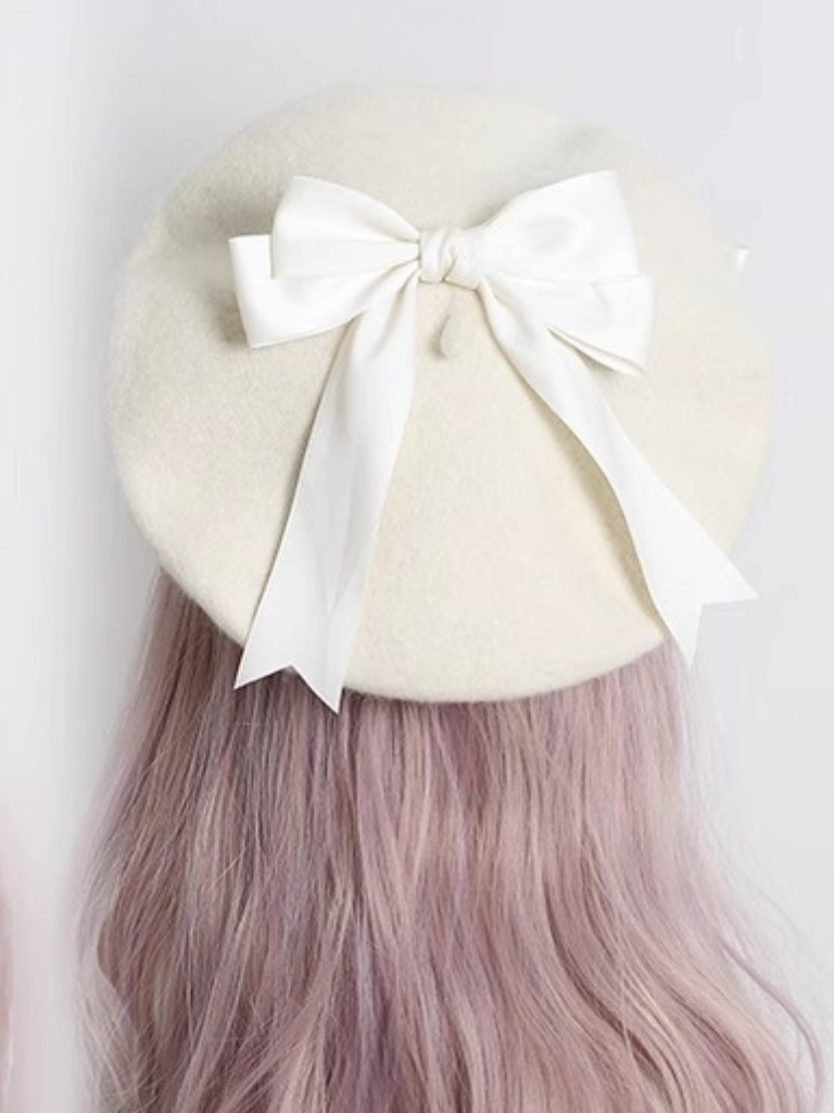 Girly Ribbon Pom-pom Beret