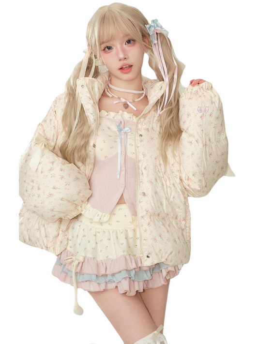 Little Girly Flower High-neck Down + Flower Top + Ruffle Skirt