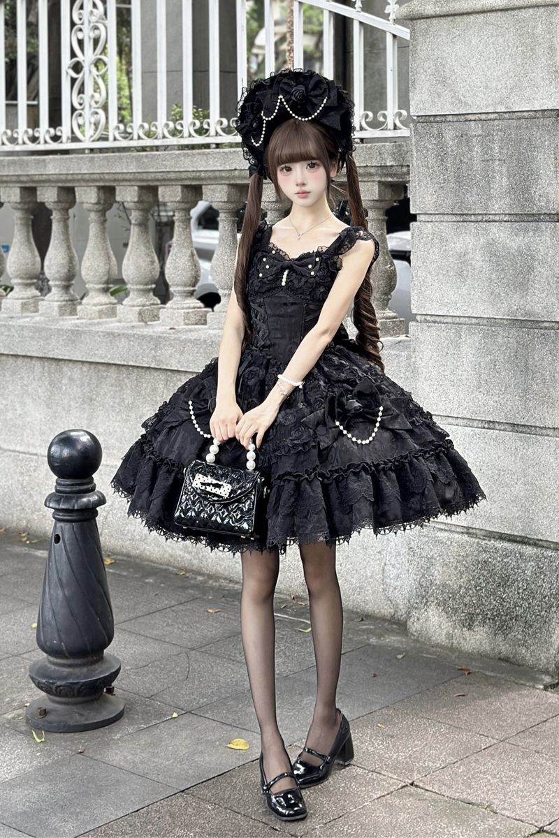Rose Ruffle Princess Jumper Skirt + Bag Ribbon + Bonnet
