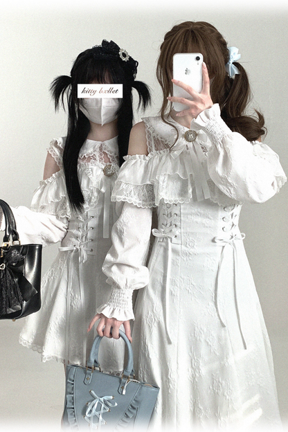 Off Shoulder Lace Up Lace Dress