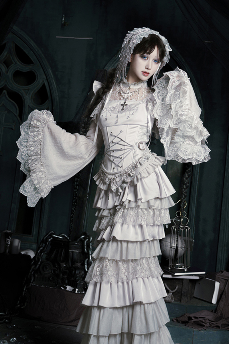 Gothic Lolita Skirt + Corset + Veil + Necklace + Waist Chain