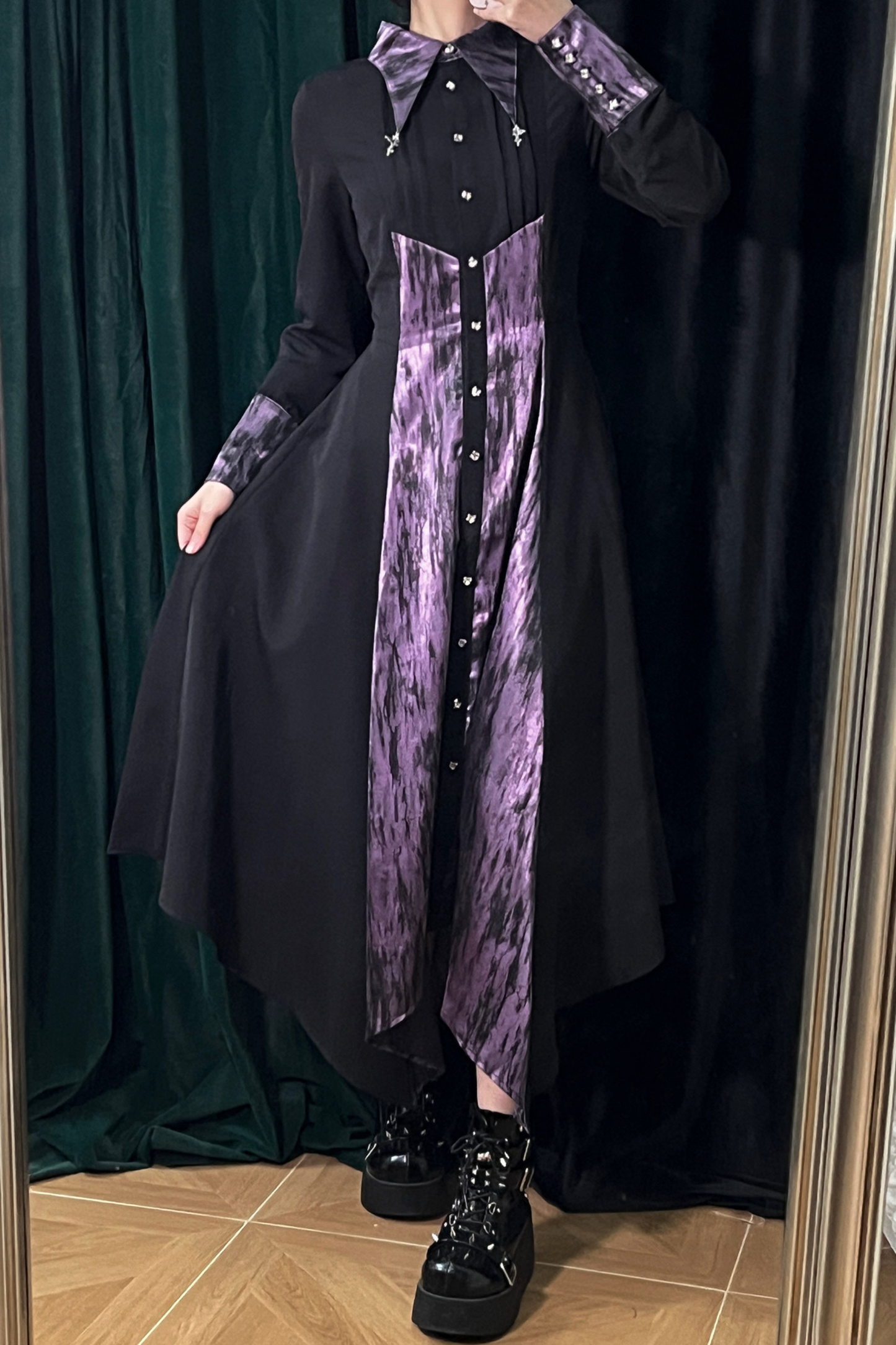 High Collar Blocking Asymmetrical Dress