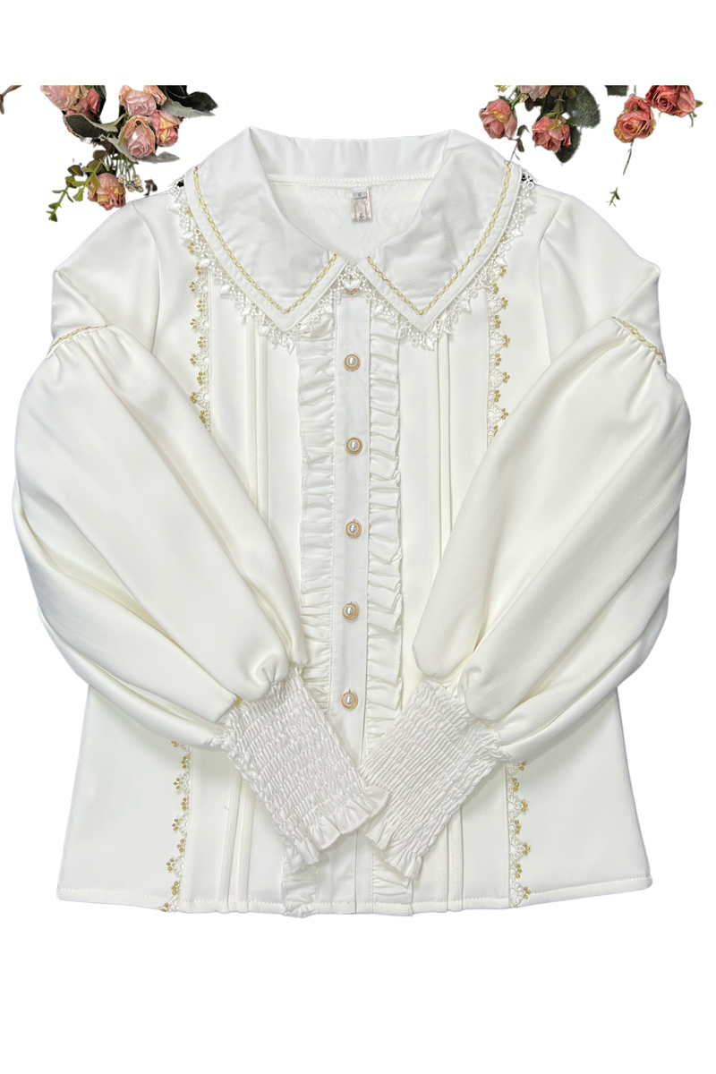 Retro Lolita Shirt + Lace-up High-waist Lolita Skirt