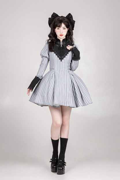 [pre-order] Stripe Lolita Dress + Apron + Necklace + Ribbon