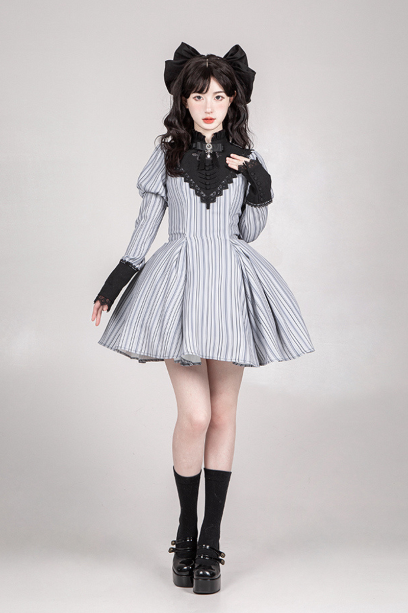 [pre-order] Stripe Lolita Dress + Apron + Necklace + Ribbon