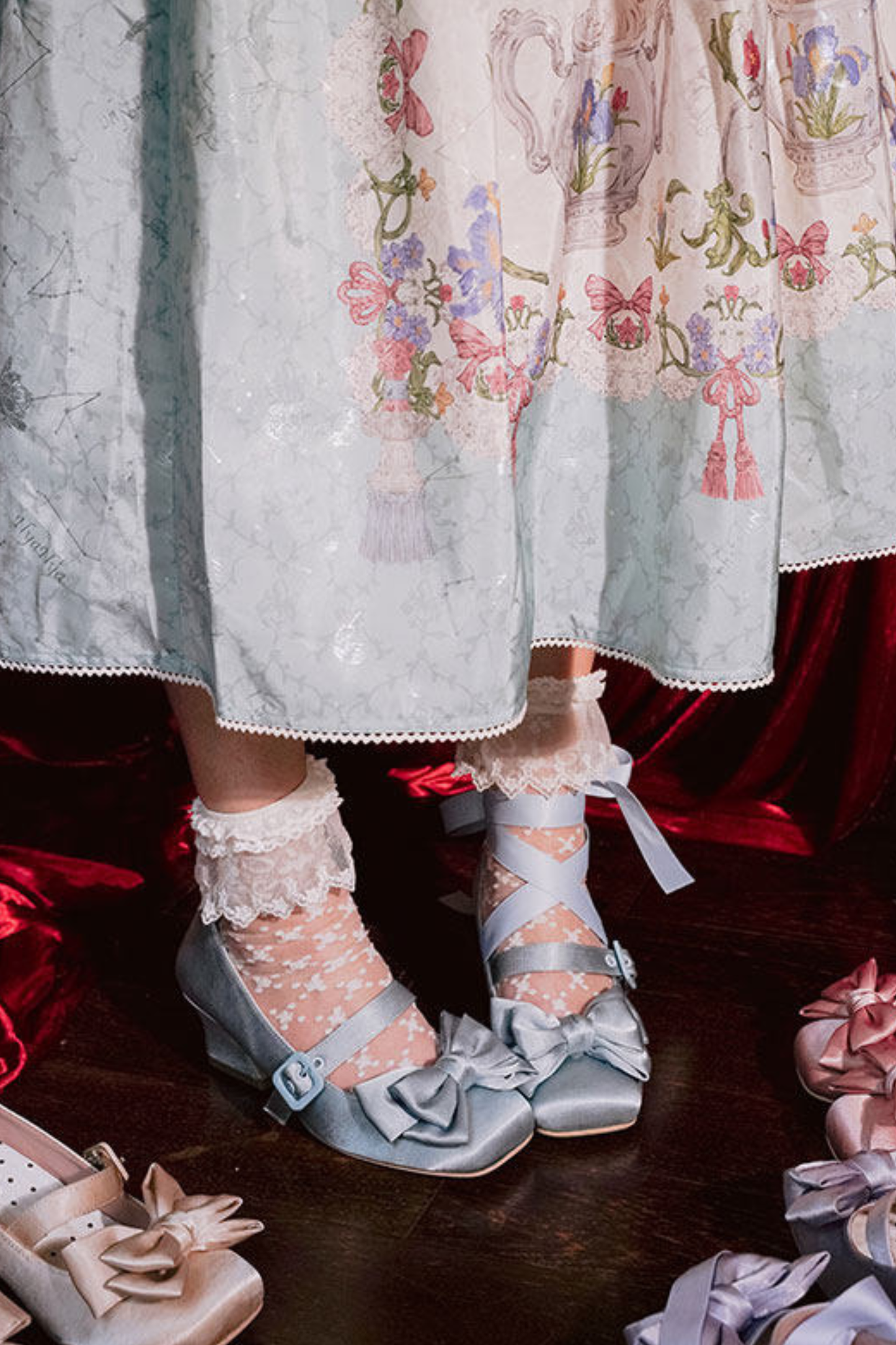 Lace-up Ribbon Satin Square Toe Shoes