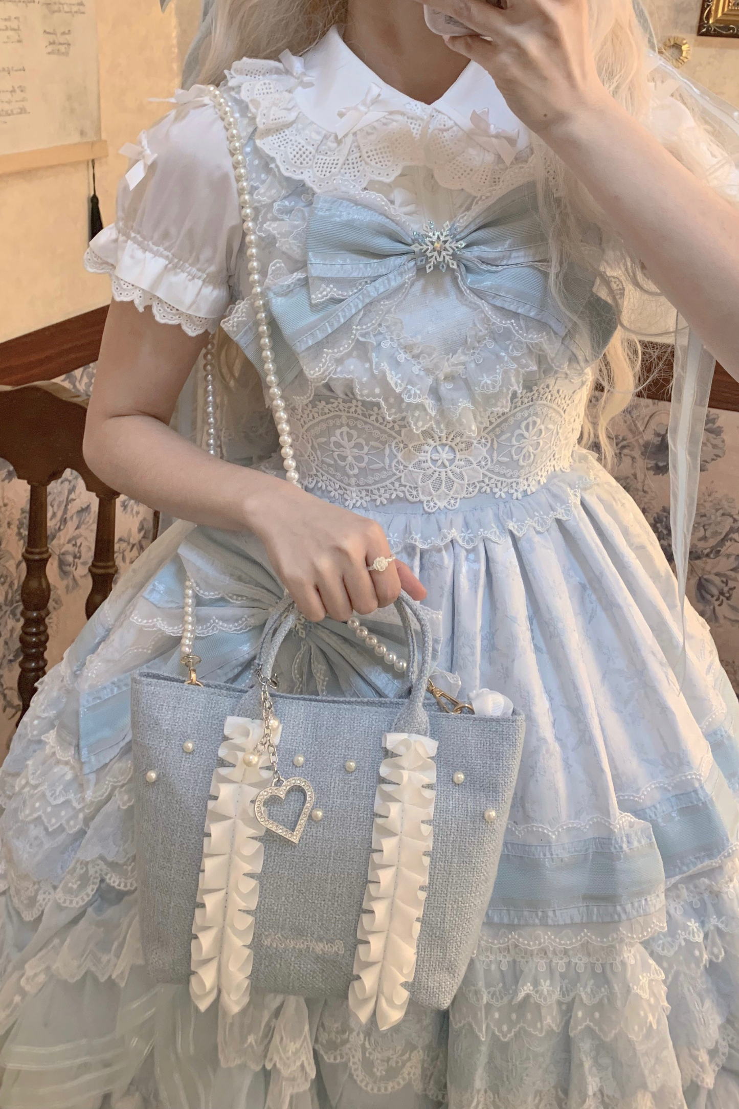Sweetheart Pearl Ruffle Bag