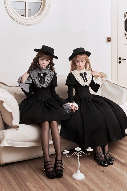 [pre-order] Dark Sweet Lolita Dress + Faux Collar + Necklace + Jacket + Ribbon + Sleeve + Fur Shawl