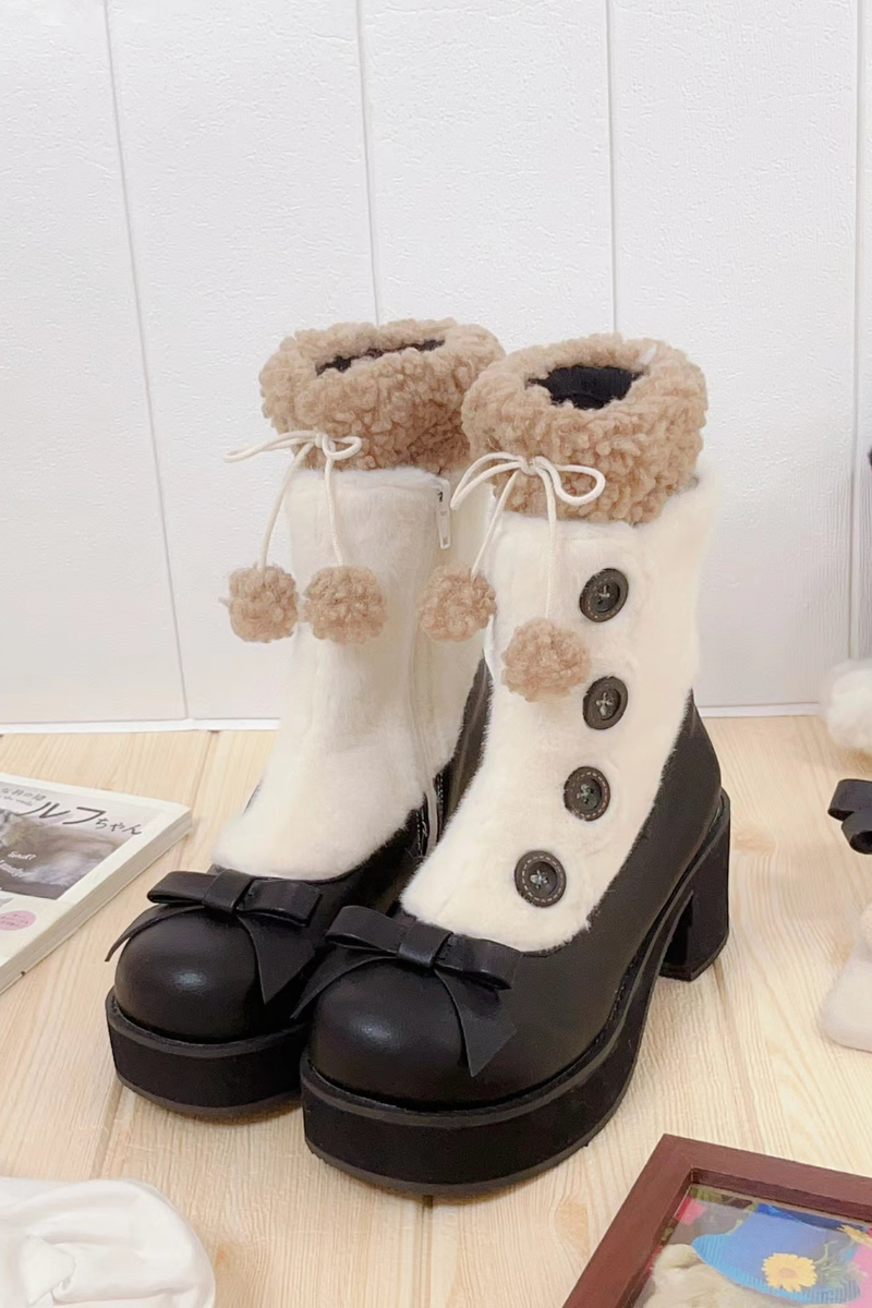 [pre-order] Retro Button Fur Socks Cover Fake Design Boots