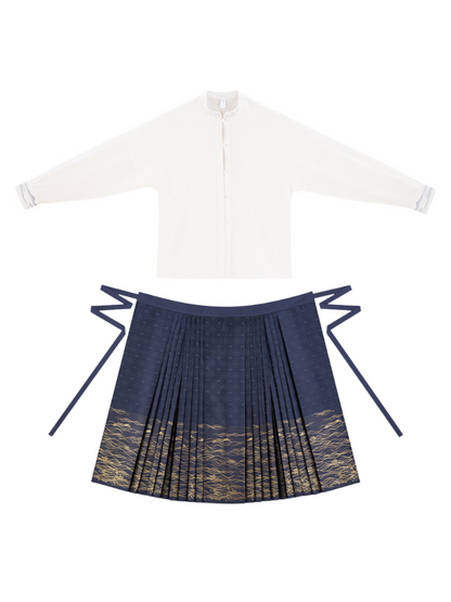 Chinese Volume Sleeve Shirt + Moonlit Sea Skirt [gold / Silver]