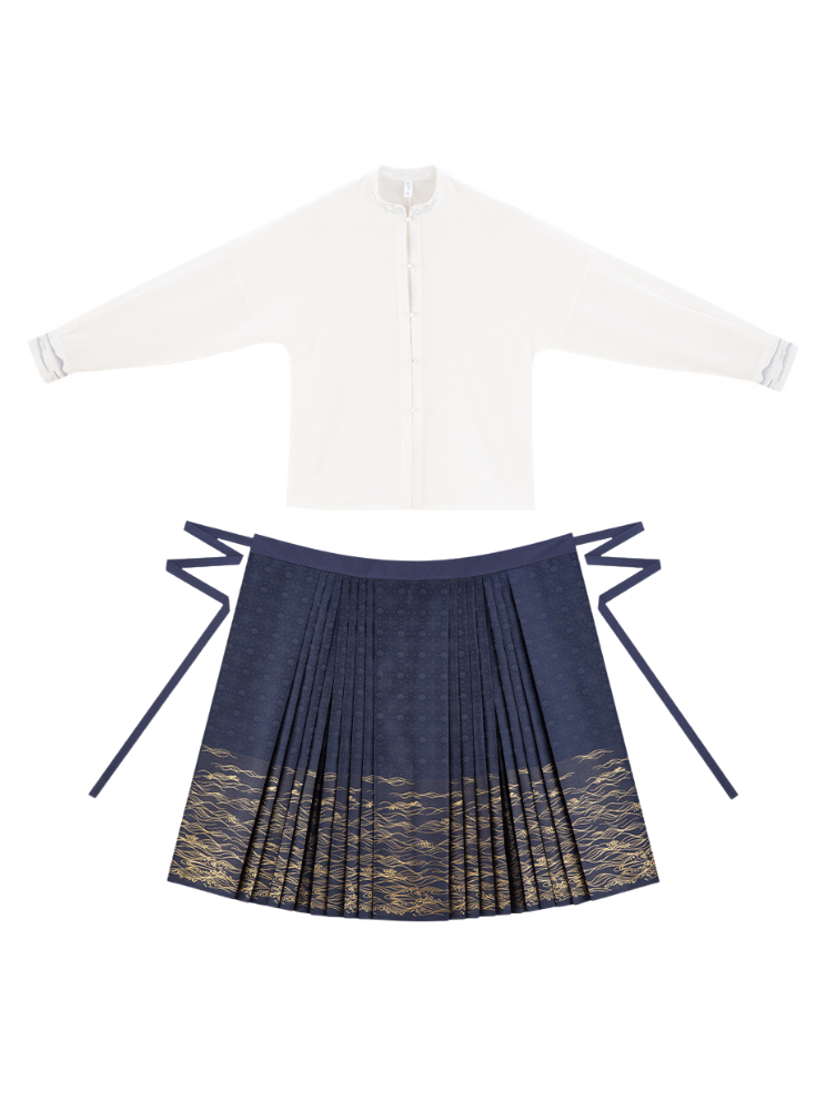 Chinese Volume Sleeve Shirt + Moonlit Sea Skirt [gold / Silver]
