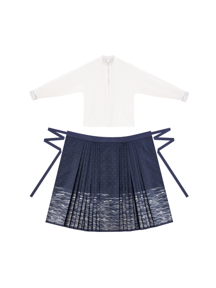 Chinese Volume Sleeve Shirt + Moonlit Sea Skirt [gold / Silver]