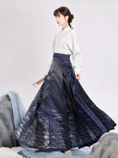 Chinese Volume Sleeve Shirt + Moonlit Sea Skirt [gold / Silver]