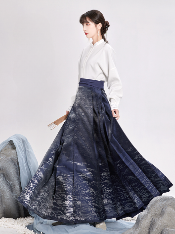 Chinese Volume Sleeve Shirt + Moonlit Sea Skirt [gold / Silver]