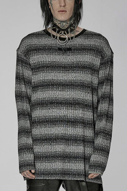 Round Collar Long Sleeves Striped Print Steampunk Sweater 2 Colors