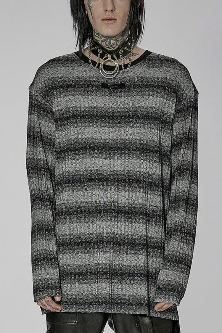 Round Collar Long Sleeves Striped Print Steampunk Sweater 2 Colors