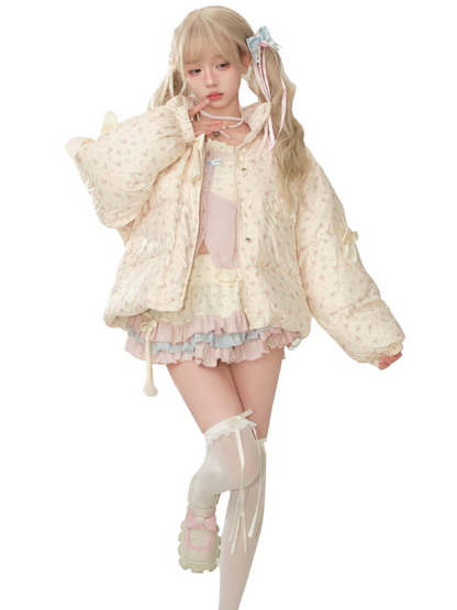Little Girly Flower High-neck Down + Flower Top + Ruffle Skirt