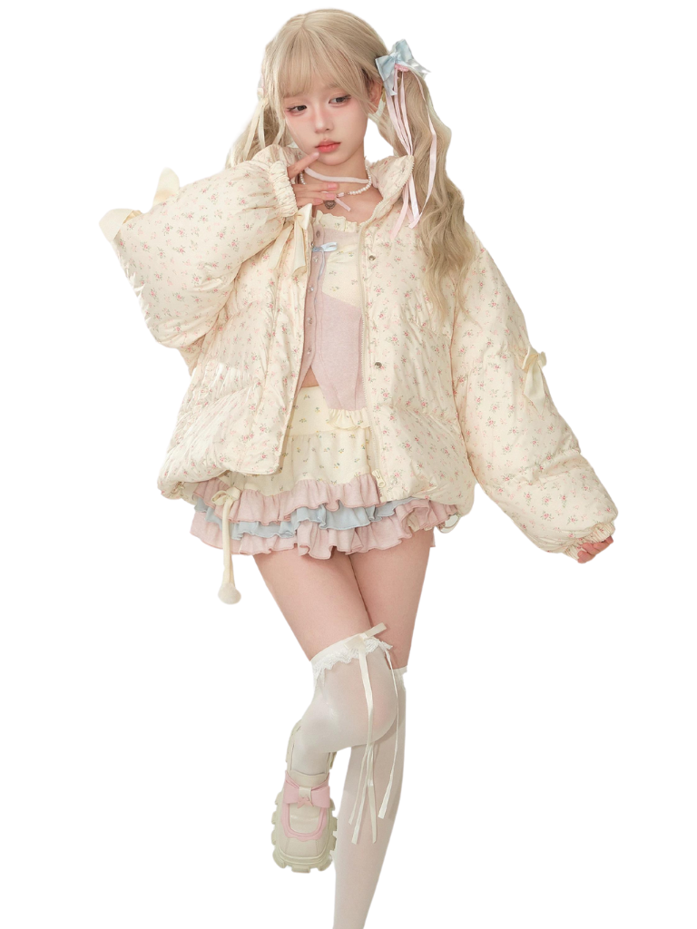 Little Girly Flower High-neck Down + Flower Top + Ruffle Skirt