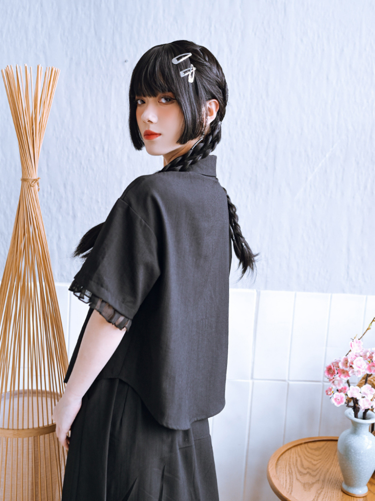 Dark New Chinese-style Tassel Shirt + Chinese-style Skirt