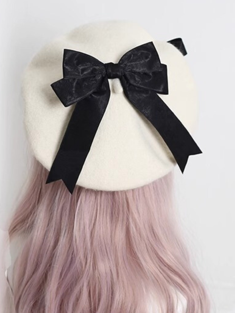 Girly Ribbon Pom-pom Beret