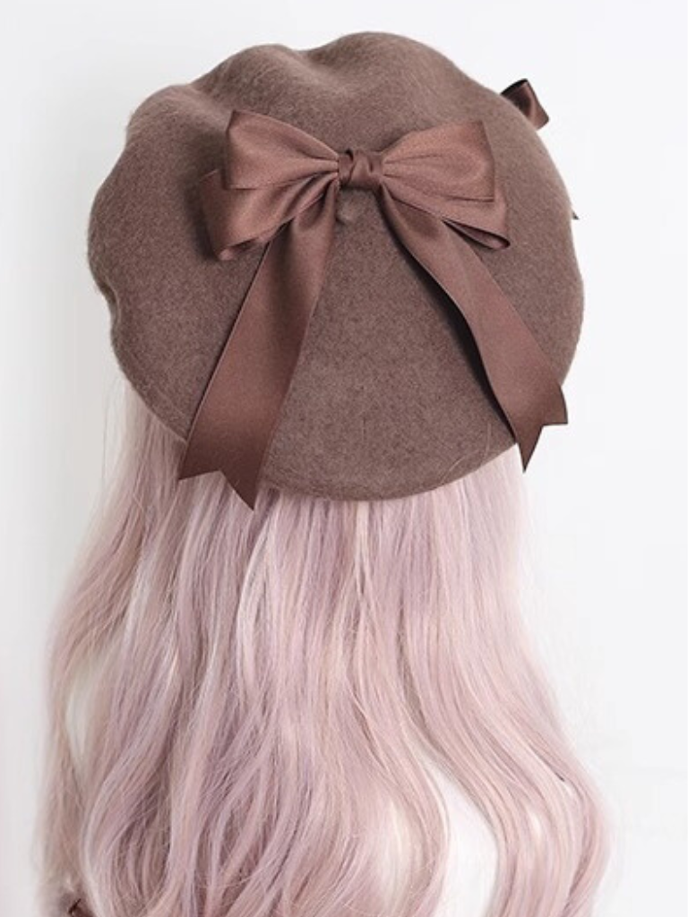 Girly Ribbon Pom-pom Beret