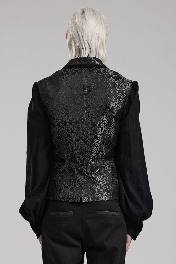 V Collar Sleeveless Print Gem Four Button Stitching Gothic Vest 2 Colors