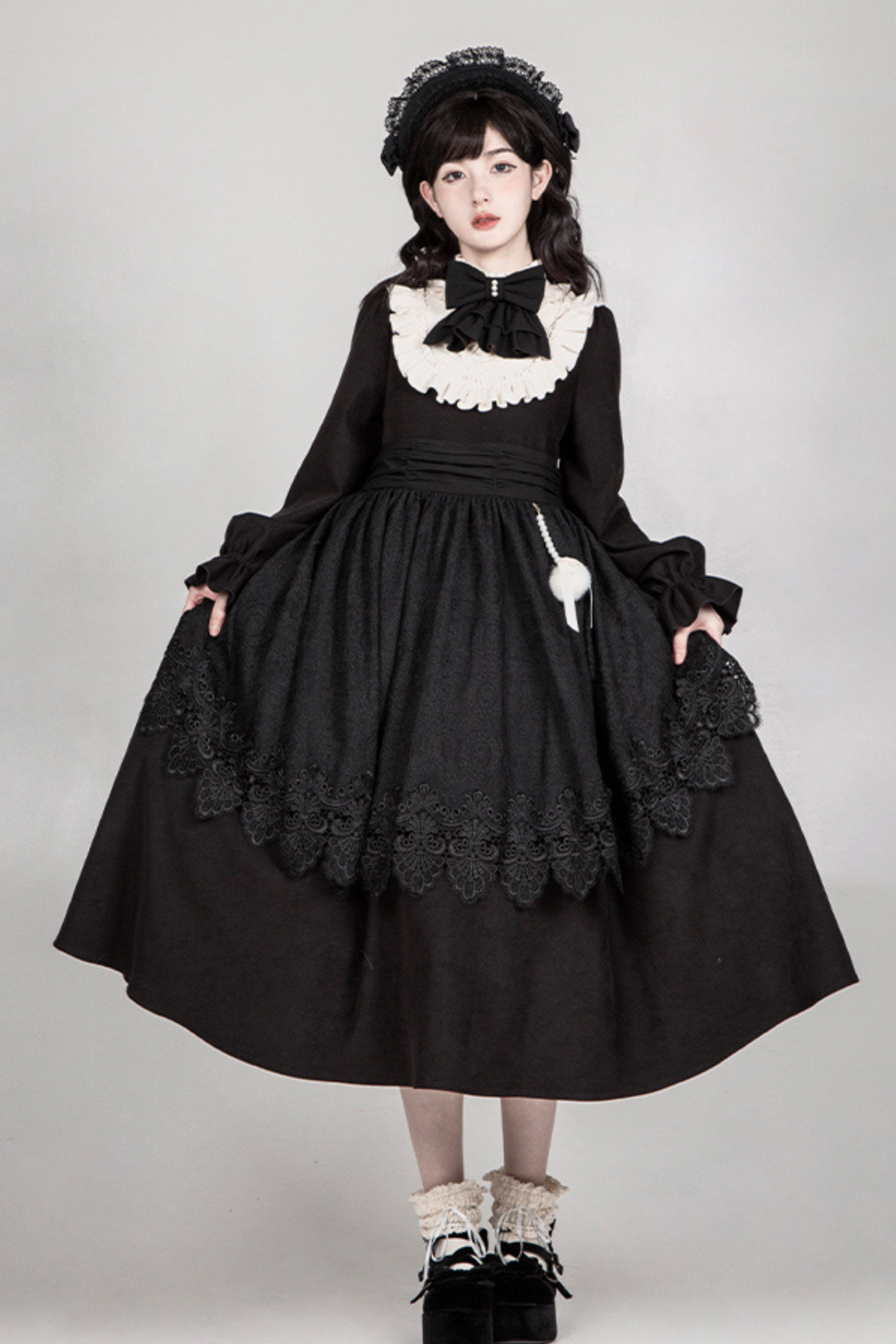 [pre-order] Dark Doll Lolita Dress + Apron + Ribbon + Headband