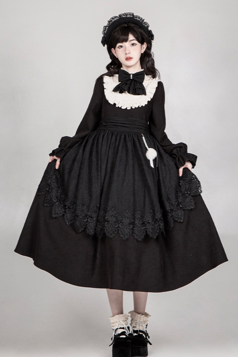 [pre-order] Dark Doll Lolita Dress + Apron + Ribbon + Headband