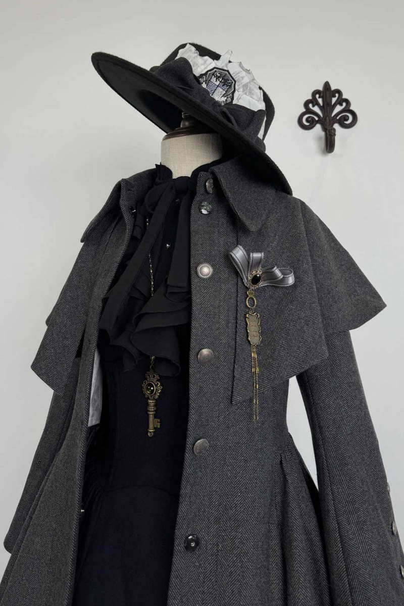 British Detective Lolita Coat + Cape + Skirt + Shirt + Bag + Brooch + Hat + Beret + Necklace