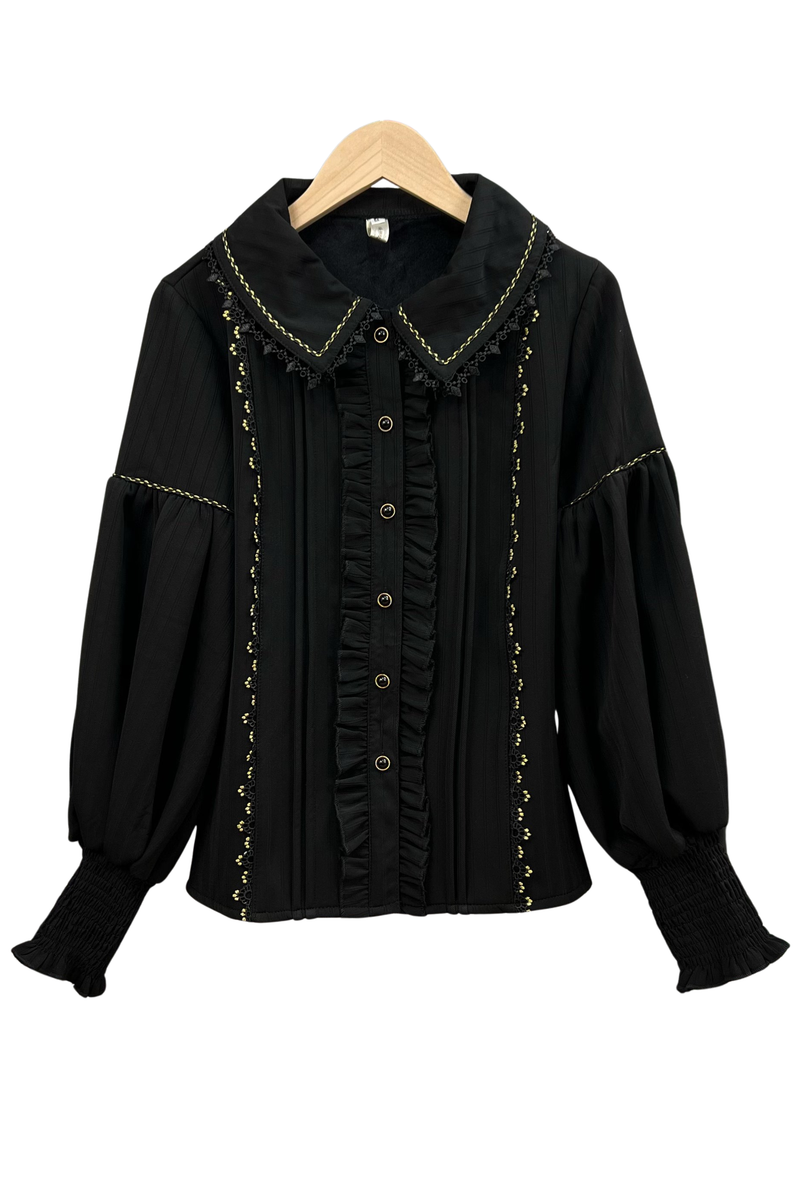 Retro Lolita Shirt + Lace-up High-waist Lolita Skirt