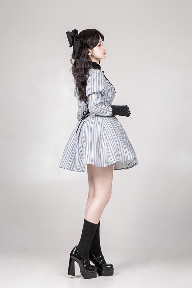 [pre-order] Stripe Lolita Dress + Apron + Necklace + Ribbon