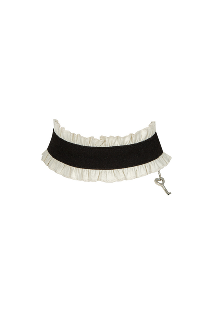 Twin Ruffle Maid Lolita Dress + Apron + Choker + Headband + Bow + Leg Warmers