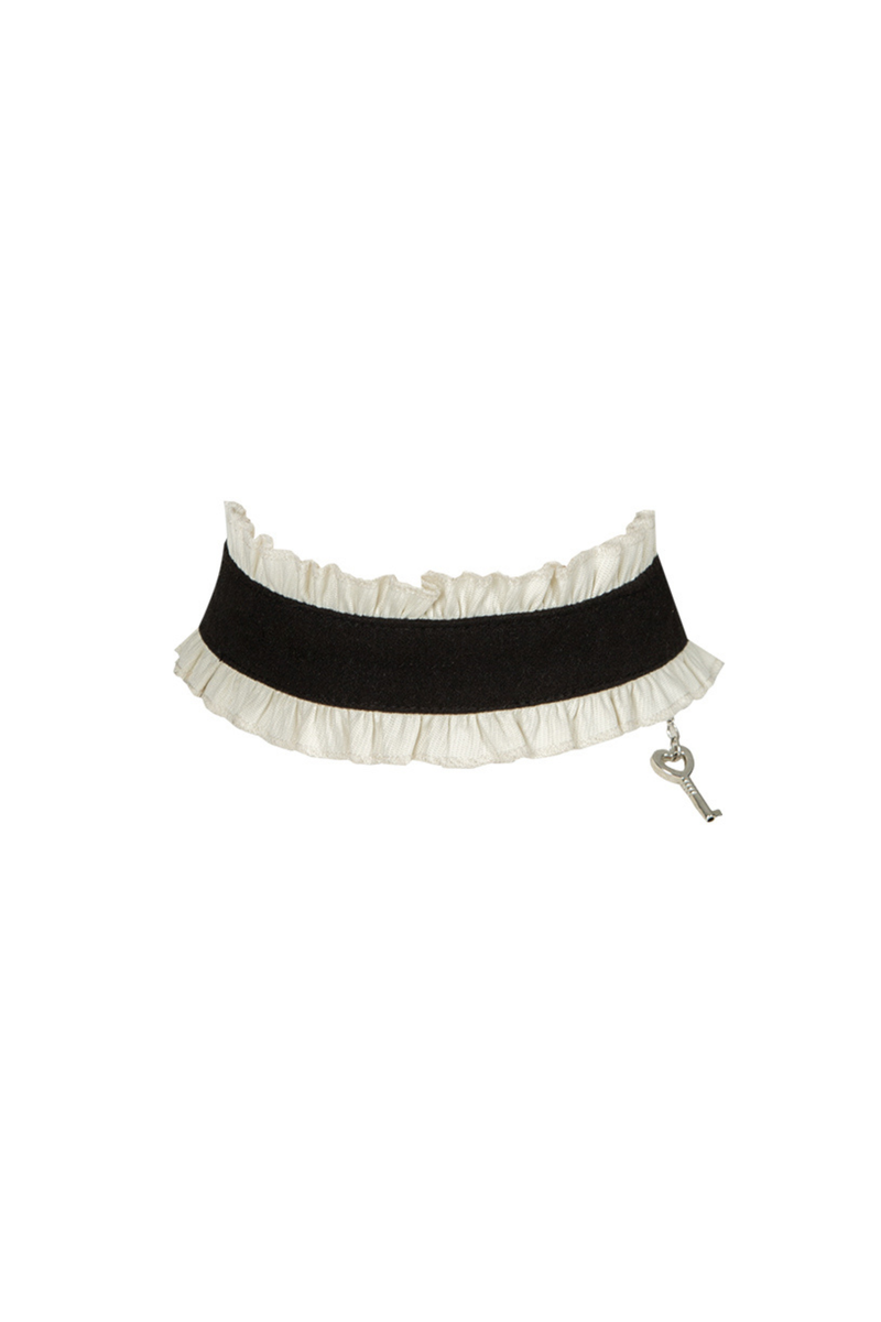Twin Ruffle Maid Lolita Dress + Apron + Choker + Headband + Bow + Leg Warmers