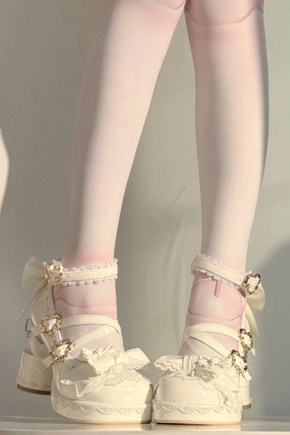 Ribbon Lace Lolita Crystal Heels