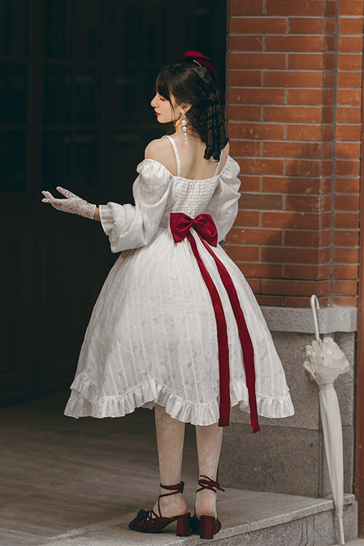 White Roman Covenant Boat Neck Long Sleeves Ruffle Classic Lolita Dress