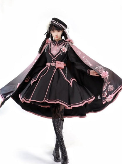 Dark Pink Military Cape Coat + Lolita Dress [pre-order]