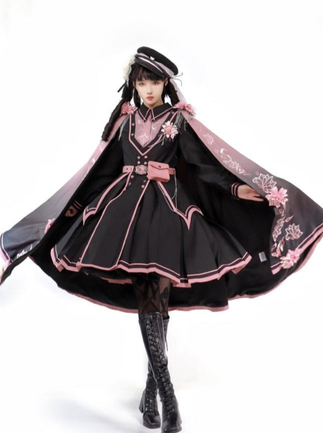 Dark Pink Military Cape Coat + Lolita Dress [pre-order]
