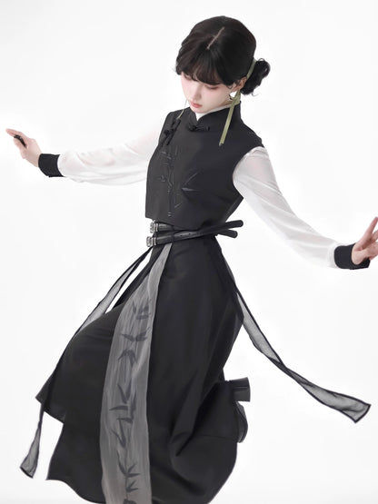 New Chinese-style Bamboo Print Black White Design Suit