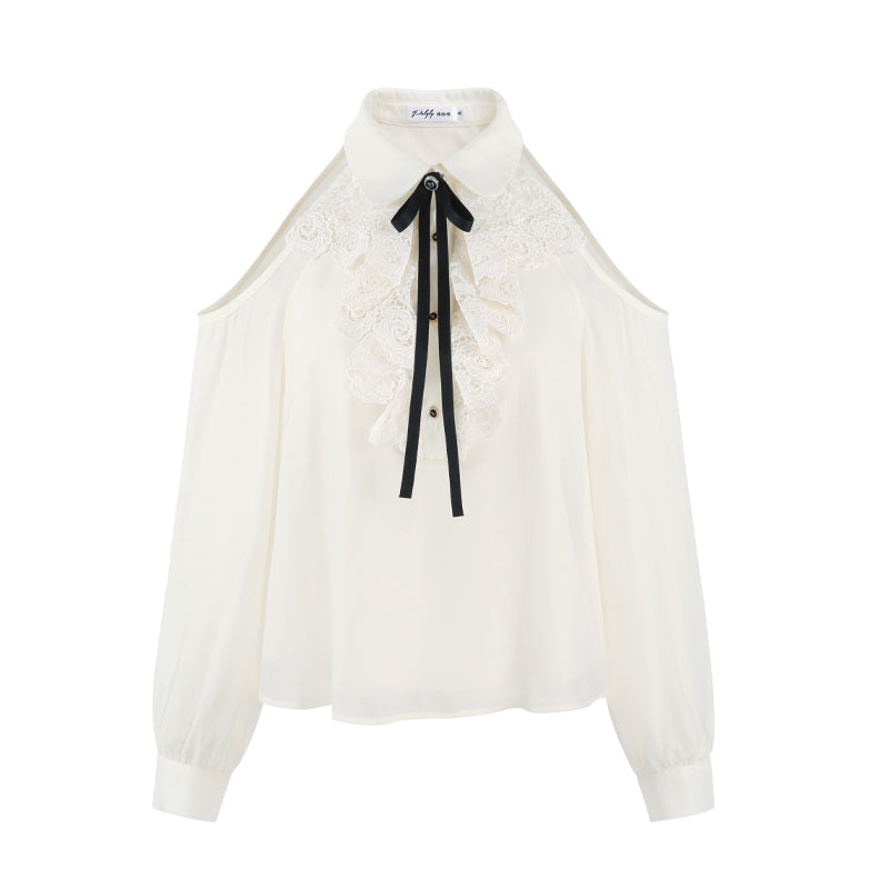 French Lace Off-shoulder Shirt Set