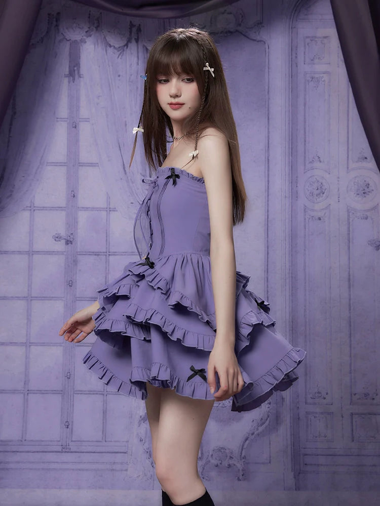 Lace-up Tiered Tube Top Dress
