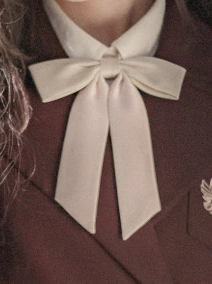College Style Cream Chiffon Inner Shirt + V Neck Vest Skirt + Ribbon Accessories [pre-order]