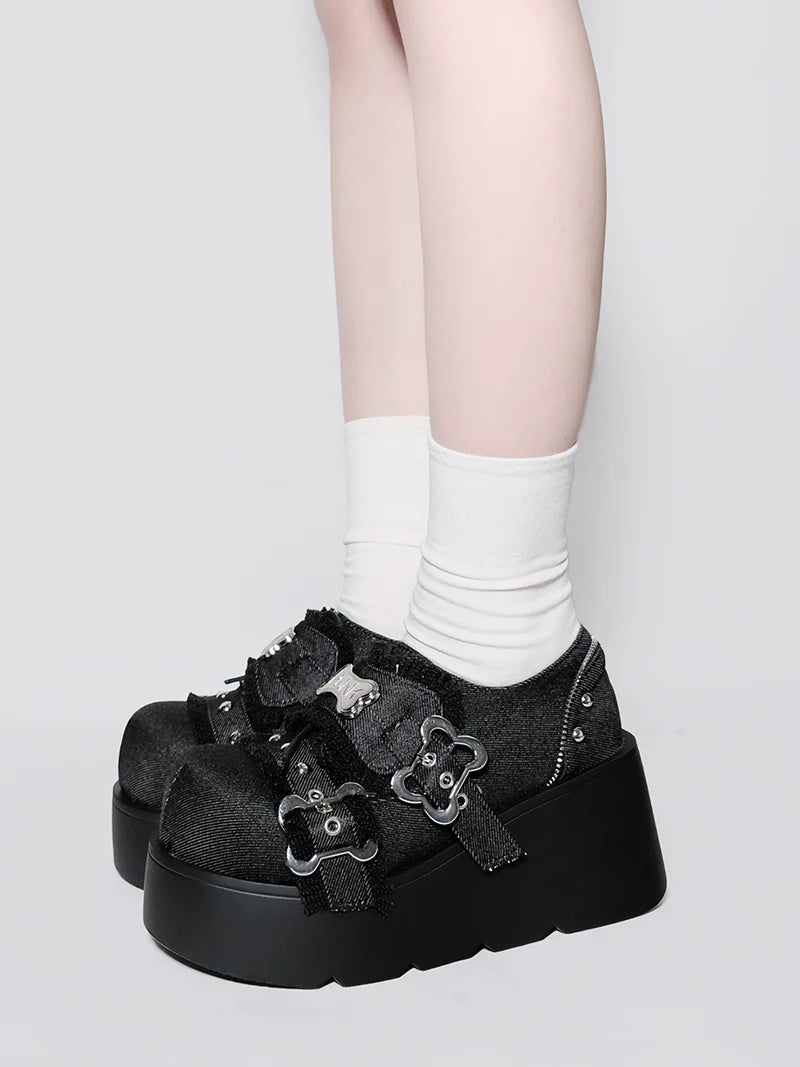 Angel Puppy Punk Style Round Toe Platform Shoes [denim/enamel]