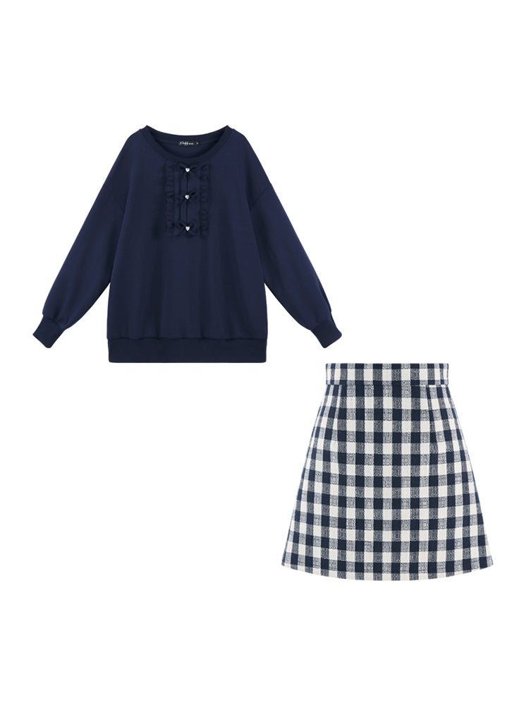 Navy Blue Loose Pullover Set