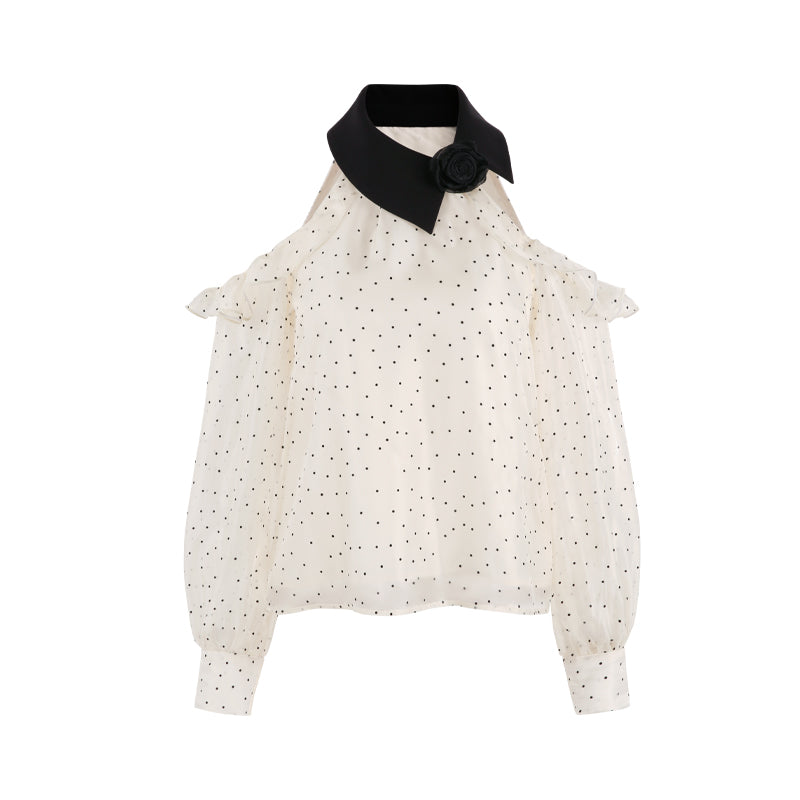 Polka Dot Off-shoulder Chiffon Top Set