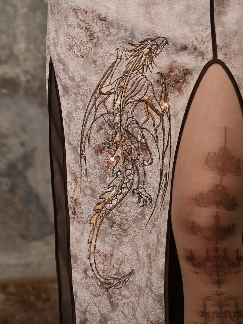 Retro Punk Strap Dragon Embroidery Chinese-style Slit Dress