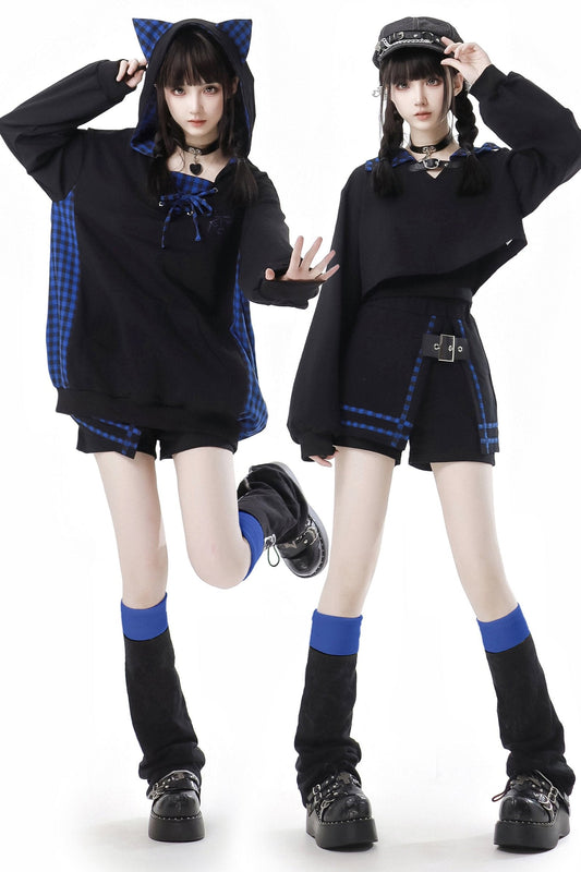 Blue Grid Cat Ear Set