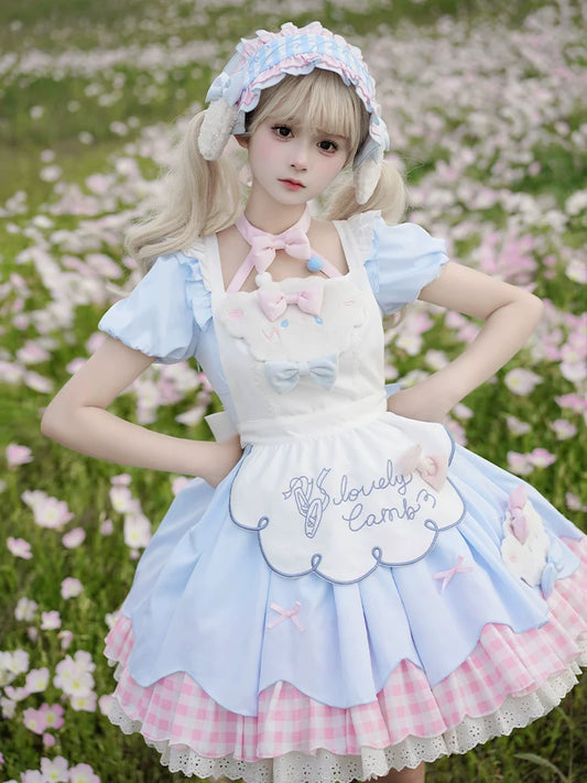 Little Sheep Puff Sleeve Maid Dress Set