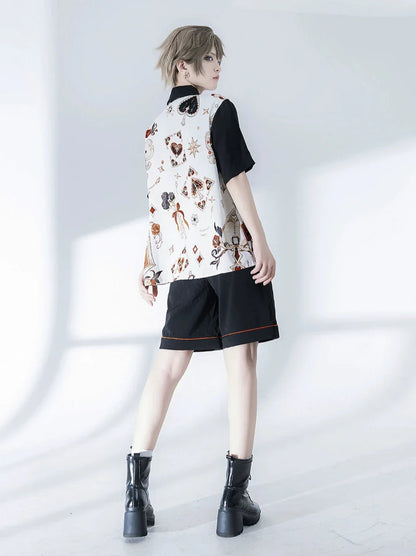 Flower Drunk Retro Print Shirt + Embroidery Shorts [pre-order]