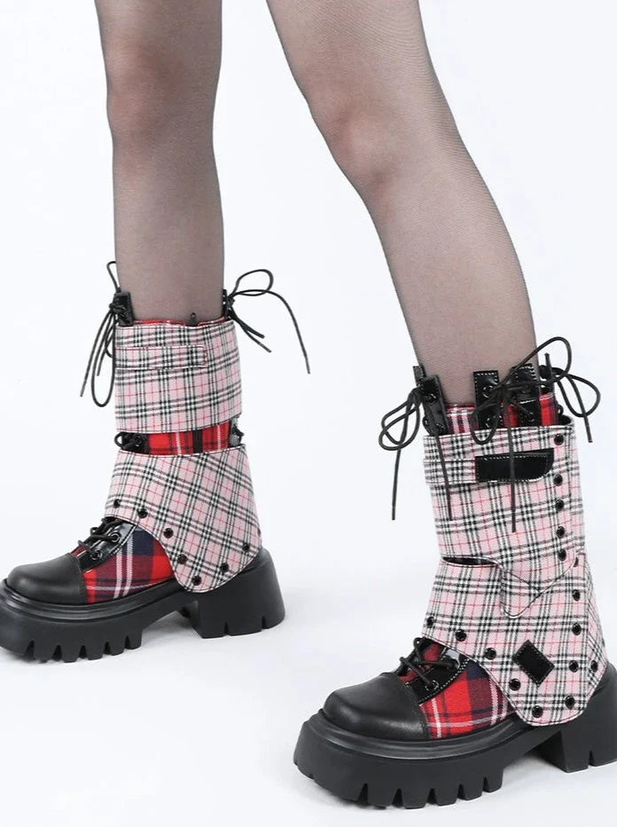 Rock Plaid Studded Short Boots